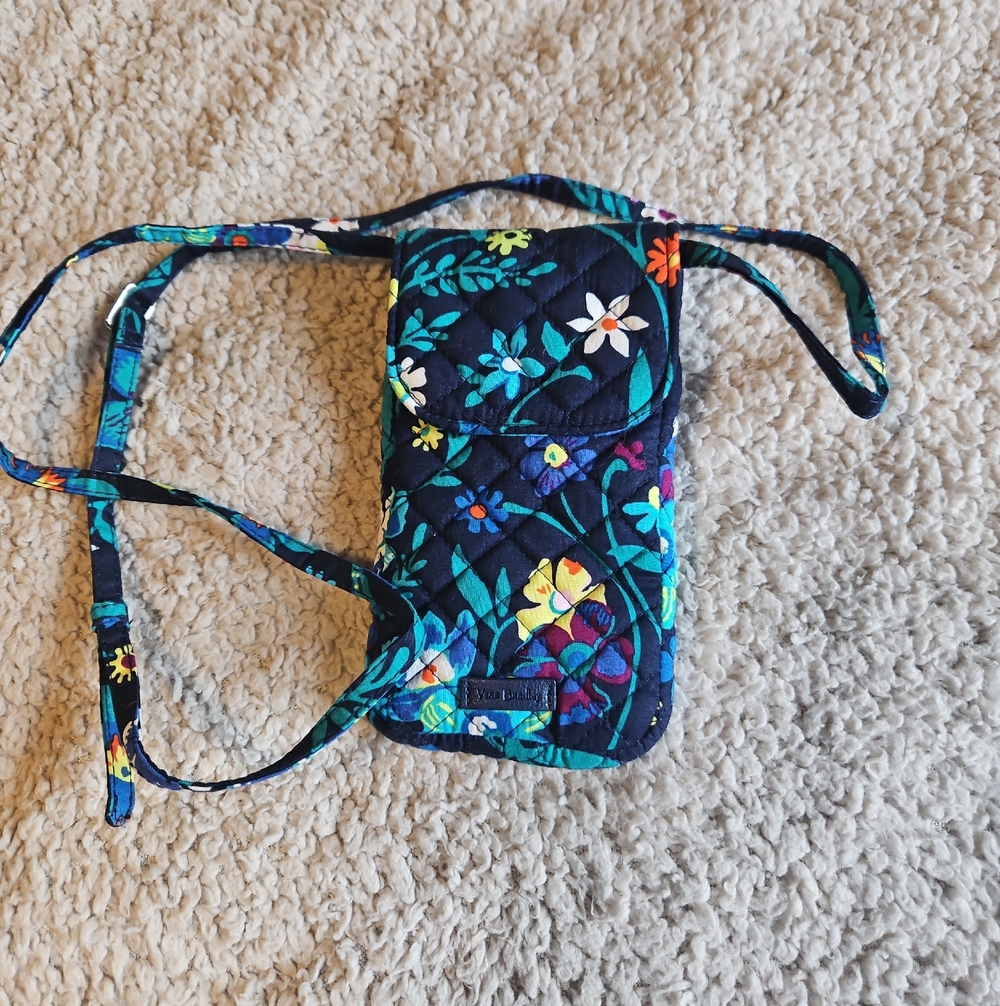 Vera Bradley Floral Crossbody Phone Bag - Navy with Teal & Multicolor Flowers
